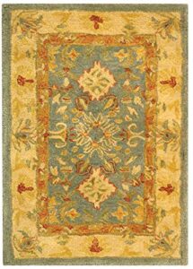 safavieh anatolia collection accent rug - 2' x 3', light blue & ivory, handmade traditional oriental wool, ideal for high traffic areas in entryway, living room, bedroom (an544d)