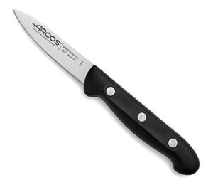 arcos paring knife 3 inch stainless steel. professional kitchen knife for peeling fruits and vegetables. ergonomic polyoxymethylene handle and 80mm blade. series maitre. color black