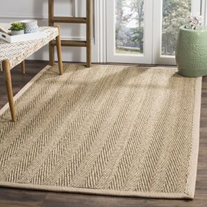 safavieh natural fiber collection accent rug - 3' x 5', natural & beige, border herringbone seagrass design, easy care, ideal for high traffic areas in entryway, living room, bedroom (nf115a)