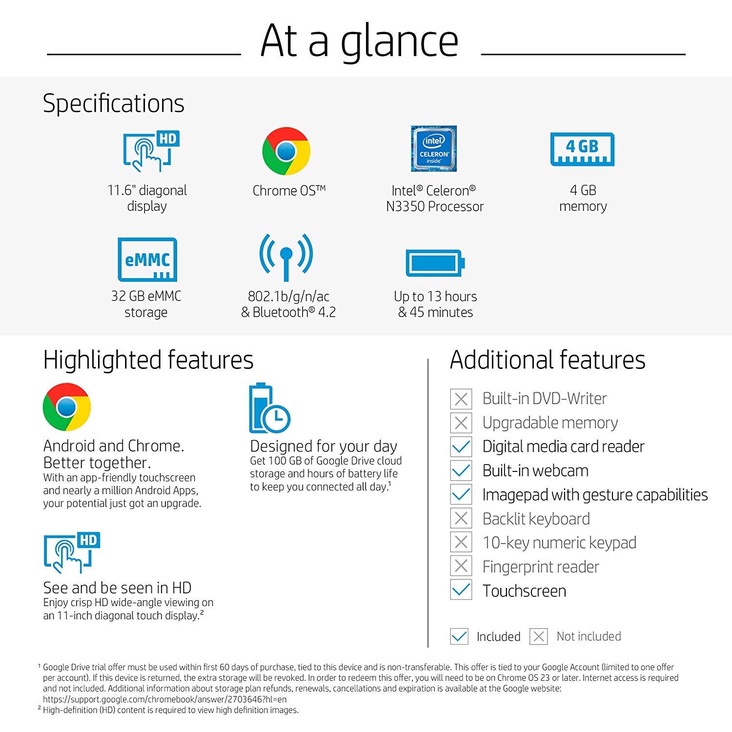 2019 HP Chromebook X360 Convertible 11.6” HD Touchscreen 2-in-1 Tablet Laptop Computer, Intel Celeron N3350 up to 2.4GHz, 4GB DDR4 RAM, 32GB eMMC, 802.11AC WiFi, Bluetooth 4.2, USB 3.1, Chrome OS