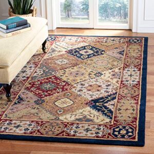 safavieh heritage collection accent rug - 4' x 6', multi & red, handmade traditional oriental wool, ideal for high traffic areas in entryway, living room, bedroom (hg512b)