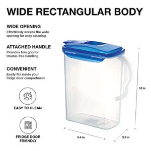 LocknLock Aqua Fridge Door Water Jug with Handle BPA Free Plastic Pitcher with Flip Top Lid Perfect for Making Teas and Juices, 3 Quarts, Blue