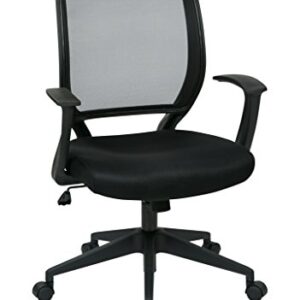 Office Star EM Series Screen Back Office Computer Task Chair with Lumbar Support and Designer T Arms, Black Fabric