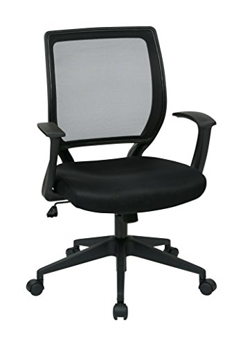 Office Star EM Series Screen Back Office Computer Task Chair with Lumbar Support and Designer T Arms, Black Fabric