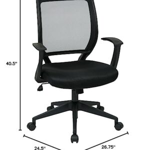 Office Star EM Series Screen Back Office Computer Task Chair with Lumbar Support and Designer T Arms, Black Fabric