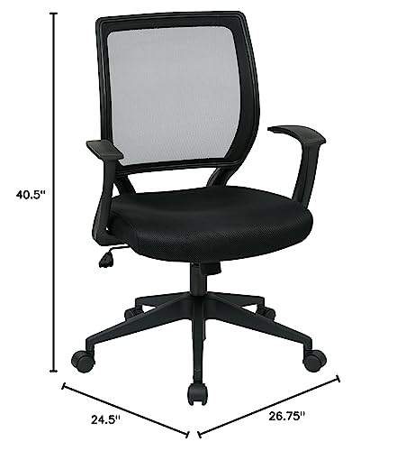 Office Star EM Series Screen Back Office Computer Task Chair with Lumbar Support and Designer T Arms, Black Fabric