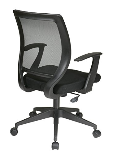 Office Star EM Series Screen Back Office Computer Task Chair with Lumbar Support and Designer T Arms, Black Fabric