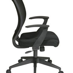 Office Star EM Series Screen Back Office Computer Task Chair with Lumbar Support and Designer T Arms, Black Fabric