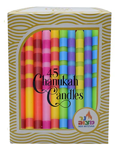 Dripless Chanukah Candles Standard Size - Two Tone Multi Colored Hanukkah Candles Fits Most Menorahs - Premium Quality Wax - 45 Count for All 8 Nights of Hanukkah - by Ner Mitzvah