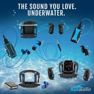 H2O Audio Surge+ 100% Waterproof Headphones | Noise Canceling, Sweatproof, Dustproof and Weather Resistant Swim Headphones Perfect for Swimming & Underwater Activities, Black/Blue Color