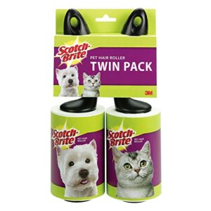 scotch-brite pet hair lint roller twin pack, picks up fur on furniture, and clothes, 2 rollers, 70 sheets per roller, 140 sheets total