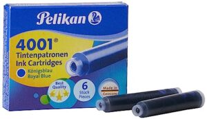pelikan 4001 tp/6 ink cartridges for fountain pens, royal blue, 0.8ml, 30 pack (330845)