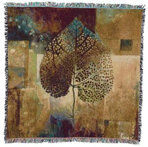 pure country weavers abstract autumn blanket by jae dougall - gift garden floral leaf lap square tapestry throw woven from cotton - made in the usa (54x54)