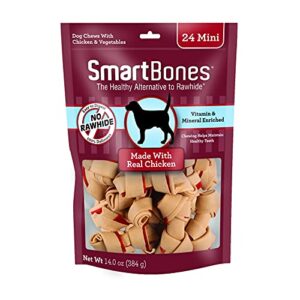 smartbones mini dog chews, rawhide free chews for dogs, made with real chicken and vegetables, 24 count