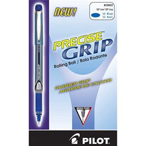 PILOT Precise Grip Liquid Ink Rollerball Pens, Extra Fine Point, 0.5 mm, Blue Metallic Barrel, Blue Ink, Pack of 12 Pens