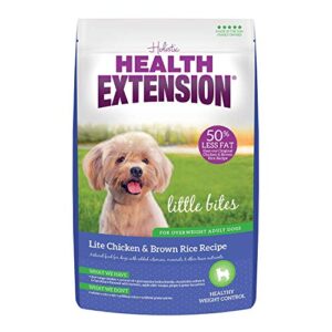 health extension little bites weight control dry dog food, grain-free, natural food for overweight adult dogs with added vitamins & mineral, include lite chicken & brown rice recipe (15 lbs)