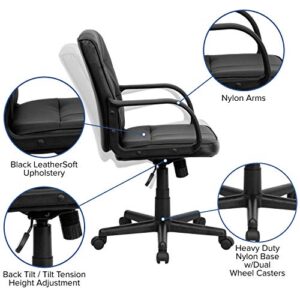 Flash Furniture Rider Mid-Back Black LeatherSoft Swivel Task Office Chair with Arms