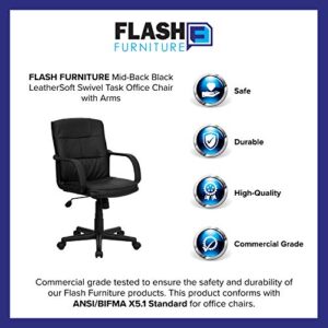 Flash Furniture Rider Mid-Back Black LeatherSoft Swivel Task Office Chair with Arms