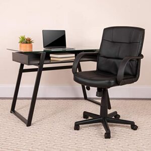 Flash Furniture Rider Mid-Back Black LeatherSoft Swivel Task Office Chair with Arms