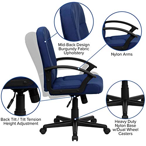 Flash Furniture Garver Mid-Back Navy Fabric Executive Swivel Office Chair with Nylon Arms