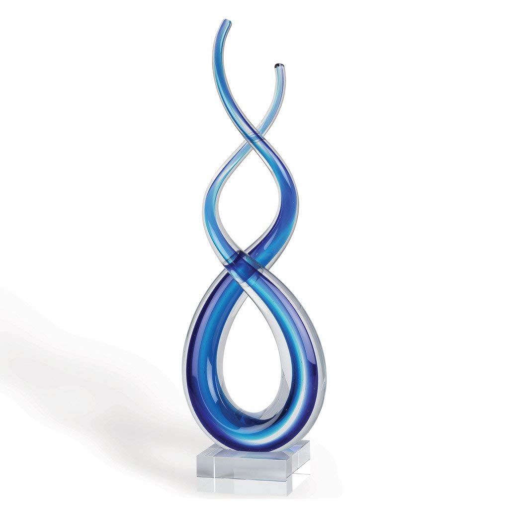 Badash Touch of Blues - Blue Crystal Murano-Style Glass Sculpture - Blue Home Decor Glass Art - 9" Tall Mouth-Blown Glass Wave Sculpture on Crystal Base - Glass Decor Contemporary Home Decor Accent