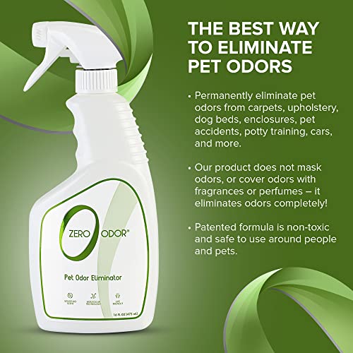 Zero Odor - Pet Odor Eliminator - Permanently Eliminate Air & Surface Odors – Patented Molecular Technology Best For Carpet, Furniture, Pet Beds - Smell Great Again (Over 400 Sprays Per Bottle)