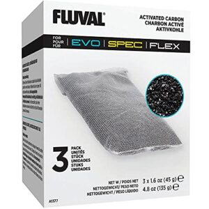 fluval spec/evo/flex activated carbon, replacement aquarium filter media, 3-pack, a1377,black