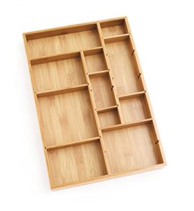 lipper international 8397 bamboo wood adjustable drawer organizer with 6 removable dividers, 12" x 17-1/2" x 1-7/8"