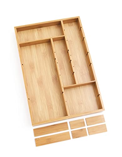Lipper International 8397 Bamboo Wood Adjustable Drawer Organizer with 6 Removable Dividers, 12" x 17-1/2" x 1-7/8"
