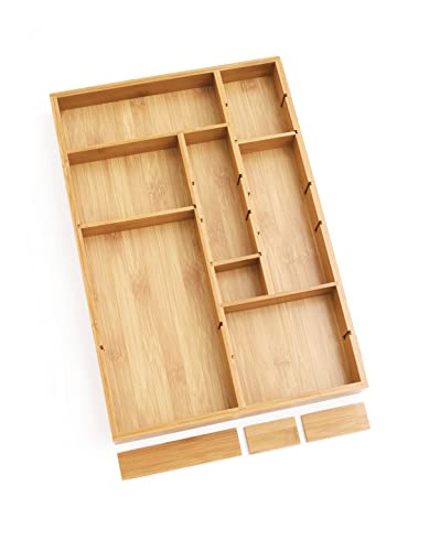 Lipper International 8397 Bamboo Wood Adjustable Drawer Organizer with 6 Removable Dividers, 12" x 17-1/2" x 1-7/8"