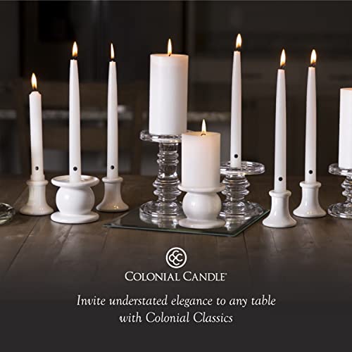 Colonial Candle Unscented Taper Candle, Classic Collection, White, 10 In, Pack of 12 - Up to 8 Hours Burn