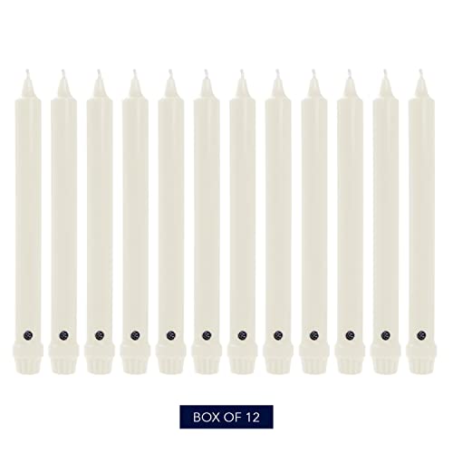 Colonial Candle Unscented Taper Candle, Classic Collection, White, 10 In, Pack of 12 - Up to 8 Hours Burn