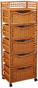 oriental furniture 46" natural fiber chest of drawers on wheels - honey