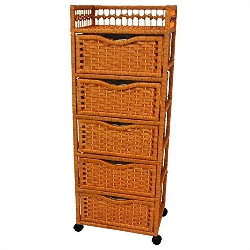 Oriental Furniture 46" Natural Fiber Chest of Drawers on Wheels - Honey