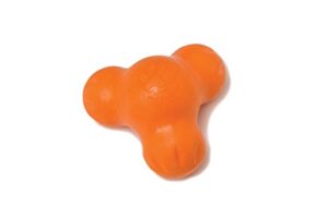 west paw zogoflex tux treat dispensing dog chew toy – interactive chewing toy for dogs – dog enrichment toy – dog games for aggressive chewers, fetch, catch – holds kibble, treats, large 5", tangerine