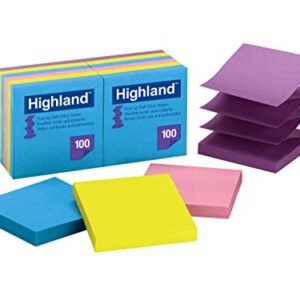 Highland Pop-up Sticky Notes, 3 x 3 Inches, Assorted Bright Colors, 12 Pack (6549-PUB)