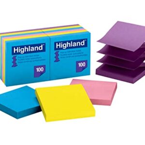 Highland Pop-up Sticky Notes, 3 x 3 Inches, Assorted Bright Colors, 12 Pack (6549-PUB)