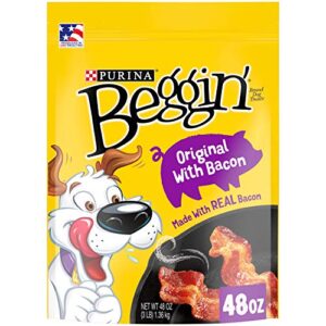 purina beggin' strips dog treats, original with bacon flavor - 48 oz. pouch