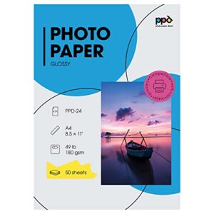ppd inkjet glossy photo paper ltr 8.5x11" 49lbs 180gsm 9.9mil x 50 sheets (ppd024-50)