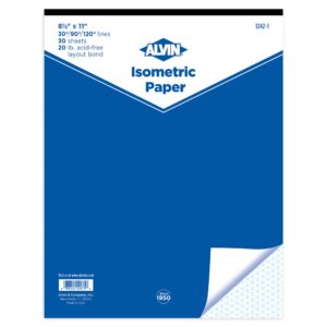 alvin isometric paper pad 30 sheets of 8.5" x 11" model 1242-1 drafting and graph paper suitable for pencil and ink laser copier and inkjet printer compatible 20 pound acid-free - 30 sheet pad 8.5 x 11 inches