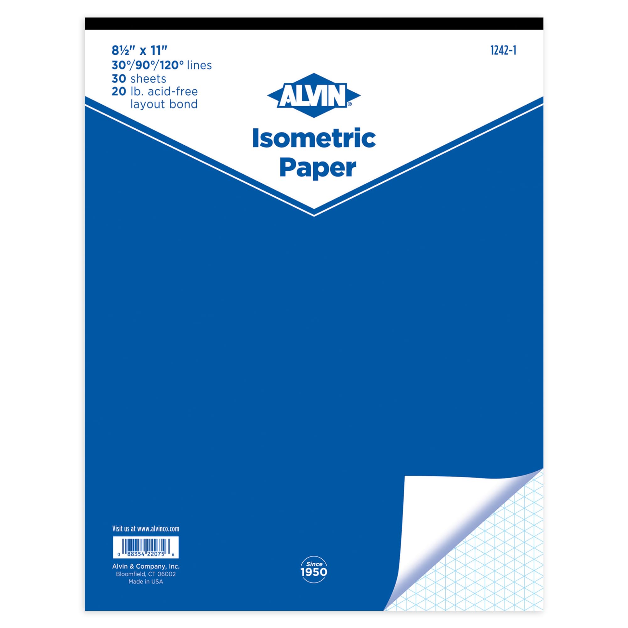 ALVIN Isometric Paper Pad 30 Sheets of 8.5" x 11" Model 1242-1 Drafting and Graph Paper Suitable for Pencil and Ink Laser Copier and Inkjet Printer Compatible 20 pound Acid-Free - 30 Sheet Pad 8.5 x 11 inches