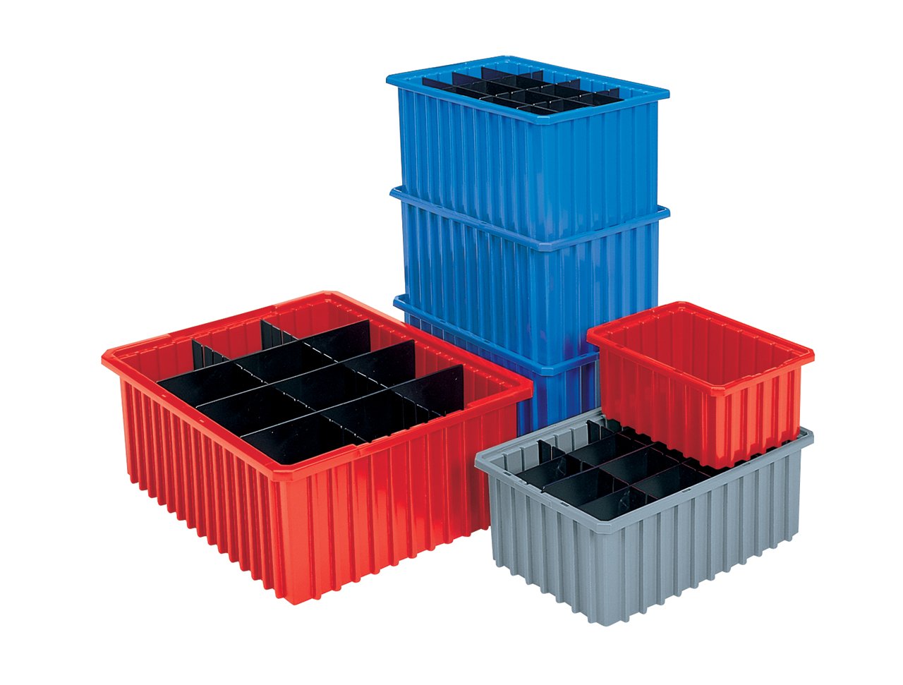 Akro-Mils 33220 Akro-Grid Plastic Slotted Dividable Modu Box Stackable Grid Storage Tote Container, (22-3 8-Inch L x 17-3 8-Inch W x 10-Inch H), (2 Pack), Blue