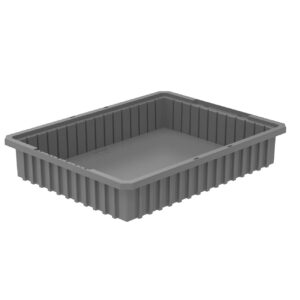 akro-mils 33224 akro-grid plastic slotted dividable modu box stackable grid storage tote container, (22-3/8-inch l x 17-3/8-inch w x 4-inch h), (6 pack), gray