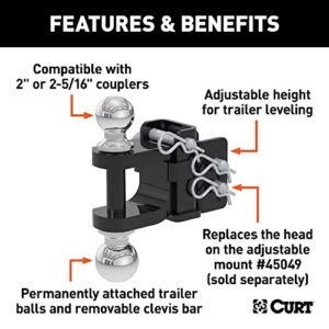 CURT 45008 Replacement Head for Adjustable Trailer Hitch Ball Mount #45049