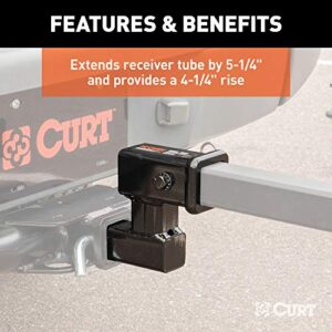 CURT 45794 Raised Trailer Hitch Extender, Fits 2-Inch Receiver, Extends 5-1/4", 4-1/4-In Rise, Gloss Black Powder Coat