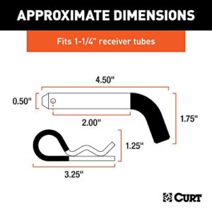 CURT 21410 Trailer Hitch Pin & Clip with Vinyl-Coated Grip, 1/2-Inch Diameter, Fits 1-1/4-Inch Receiver, Clear ZINC