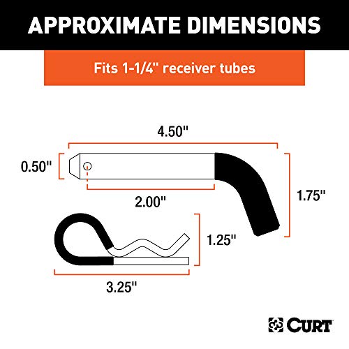 CURT 21410 Trailer Hitch Pin & Clip with Vinyl-Coated Grip, 1/2-Inch Diameter, Fits 1-1/4-Inch Receiver, Clear ZINC