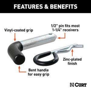 CURT 21411 Trailer Hitch Pin & Clip with Vinyl-Coated Grip, 1/2-Inch Diameter, Fits 1-1/4-Inch Receiver