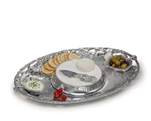 arthur court designs aluminum grape 5-piece entertainment cheese chip and dip tray - two bowls, spreader, marble, tray 20 inch x 13 inch