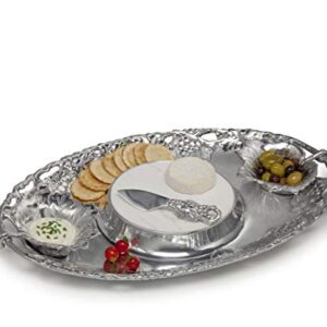 Arthur Court Designs Aluminum Grape 5-Piece Entertainment Cheese Chip and Dip Tray - Two Bowls, Spreader, Marble, Tray 20 inch x 13 inch